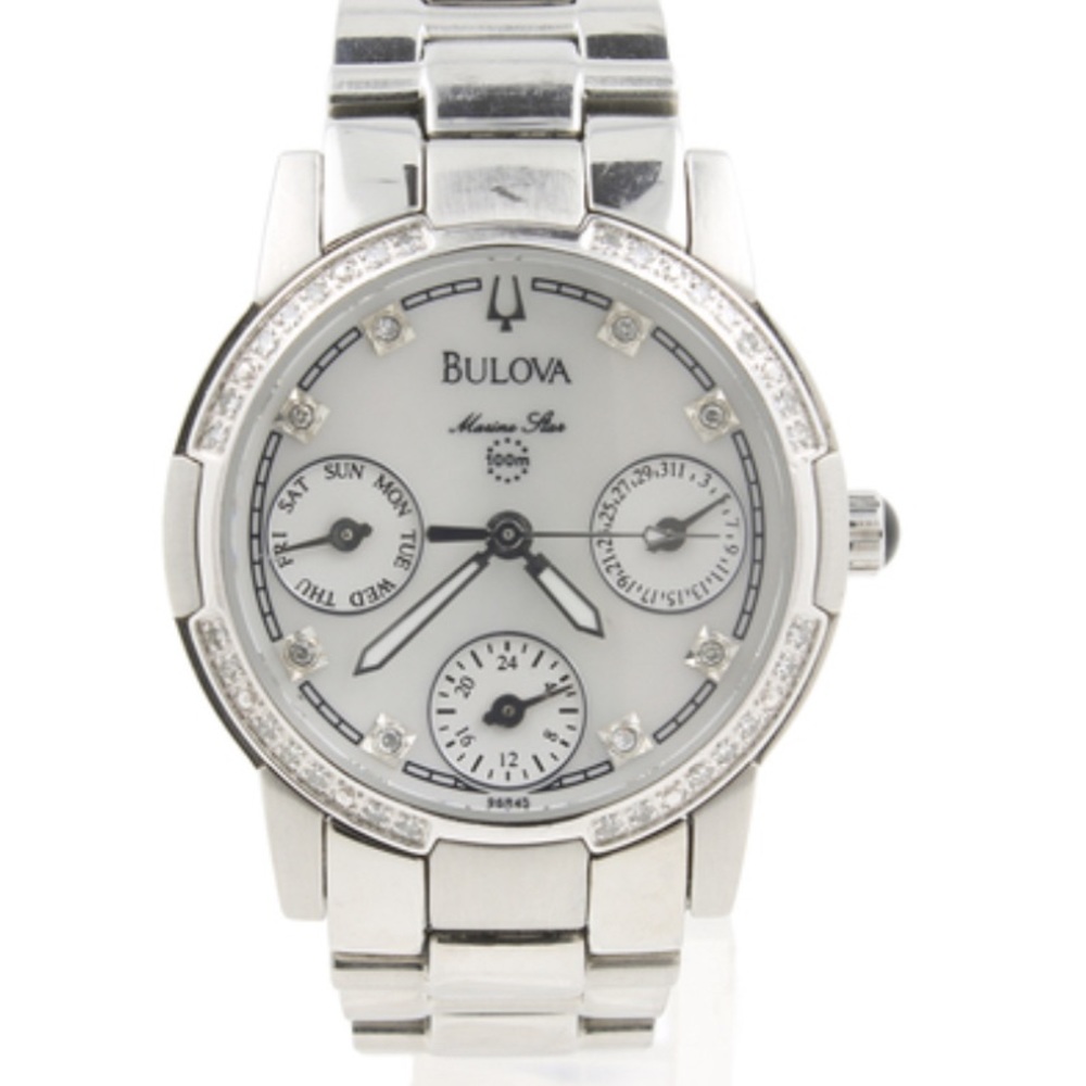 96R45 Bulova Marine Star ladies stainless steel w36 diamond mother of pearl dial